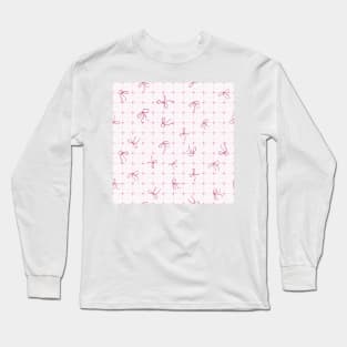 Coquette pink bows on a square patterned background Long Sleeve T-Shirt